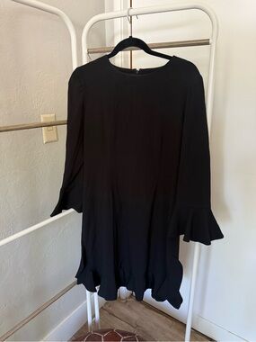 Jill Stuart Black Ruffle-Hem Long Sleeve Dress